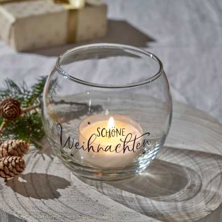 Kerzenhalter aus Glas "Schöne Weihnachten", rund, klar Dekorieren & Einrichten