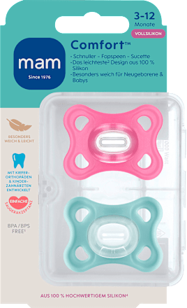 Schnuller Comfort Silikon, pink/grün, 3-12 Monate mam