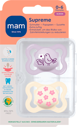 Schnuller Supreme Silikon, lila/creme, 0-6 Monate mam