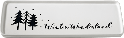 Keramikteller mit schwarzem Druck "Winter Wonderland", länglich Dekorieren & Einrichten