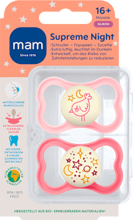 Schnuller Supreme Night Silikon, Rosa/pink, ab 16 Monate mam