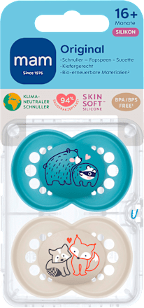 Schnuller Original Silikon, blau/beige, 16+ Monate mam