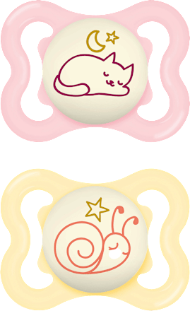 Schnuller Supreme Night Silikon, rosa/gelb, 0-6 Monate mam