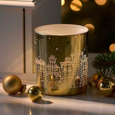 Kerzenglas, Giebelhäuser & Mond, gold Dekorieren & Einrichten