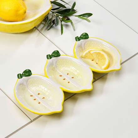 Schälchen mit drei Ablagen aus Keramik "Zitrone", gelb/weiß/grün (15,5x30x,3,5 cm) keine Marke