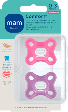 Schnuller Comfort Silikon, pink/lila, 0-3 Monate mam