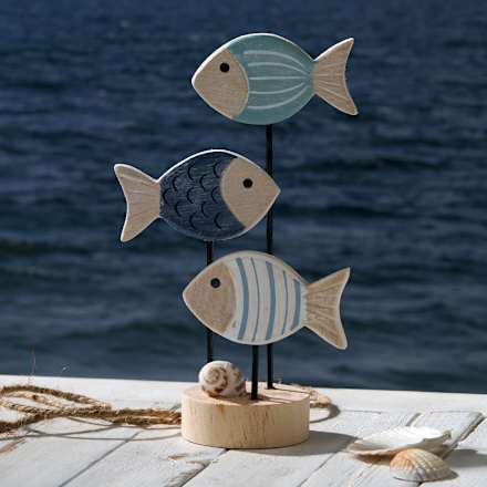 Holzaufsteller drei Fische, blau-natur Dekorieren & Einrichten