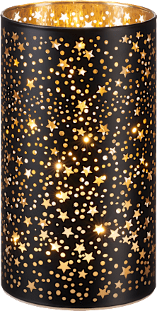 LED-Windlicht 16cm schwarz-gold mit Sternchen  Dekorieren & Einrichten