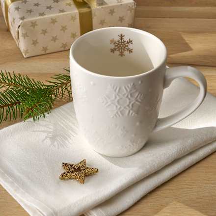 Kaffeebecher, Schneeflocke, weiß (350 ml) Dekorieren & Einrichten