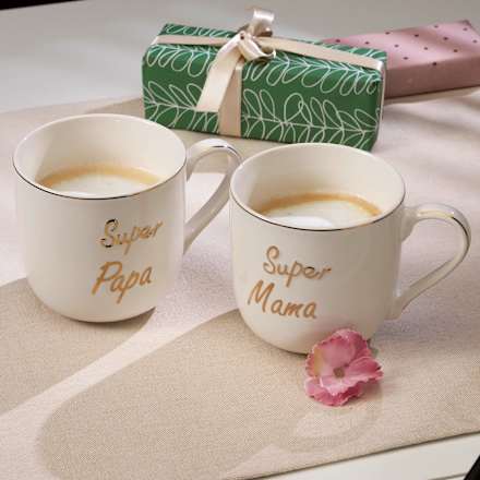 Kaffeebecher Jumbo "Super Papa", weiß-gold Dekorieren & Einrichten
