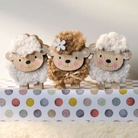 Holzaufsteller Schaftrio mit Wolle Dekorieren & Einrichten