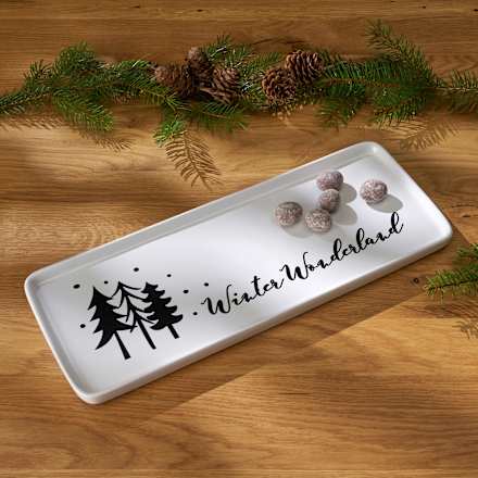 Keramikteller mit schwarzem Druck "Winter Wonderland", länglich Dekorieren & Einrichten