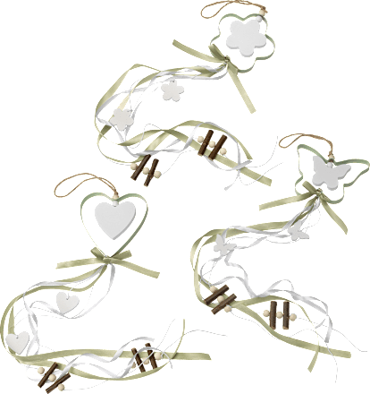 Metall Schmetterling/Blume/Herz mit Bändern & Perlen zum Aufhängen, weiß-hellgrün keine Marke