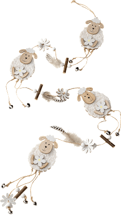 Holzgirlande Schafe mit Wolle, Glöckchen, Federn & Blumen, creme/beige keine Marke
