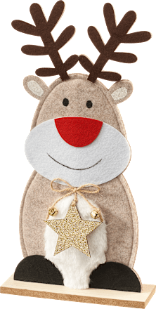 Filzaufsteller, Elch mit roter Nase & Glitterstern, beige Dekorieren & Einrichten