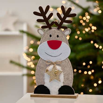 Filzaufsteller, Elch mit roter Nase & Glitterstern, beige Dekorieren & Einrichten