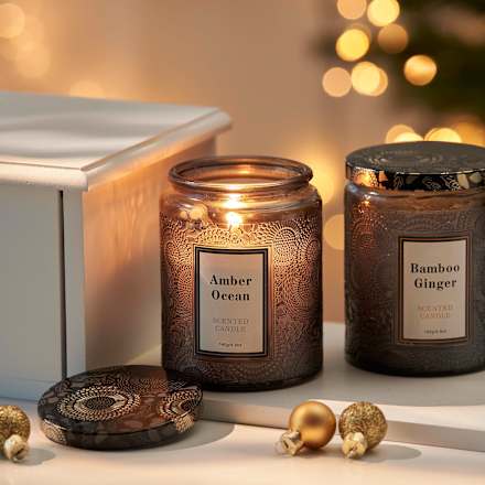 Duftkerze im Glas mit Metalldeckel, Bamboo Ginger & Amber Ocean, schwarz Dekorieren & Einrichten