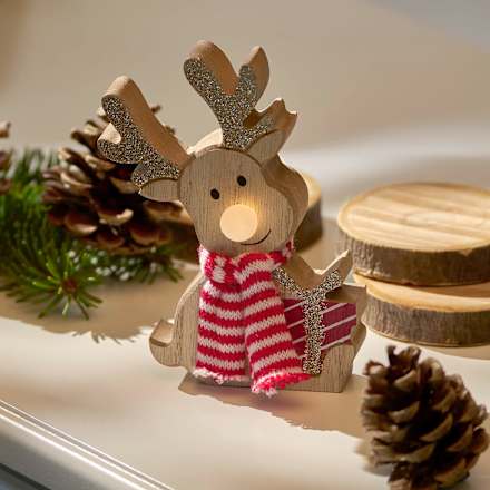 Holzelch mit LED-Nase, braun-rot Dekorieren & Einrichten