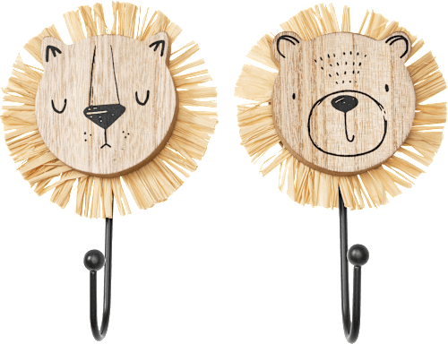 Kleiderhaken-Set aus Holz, Bär/Löwe, natur (10x18x10 cm) Dekorieren & Einrichten