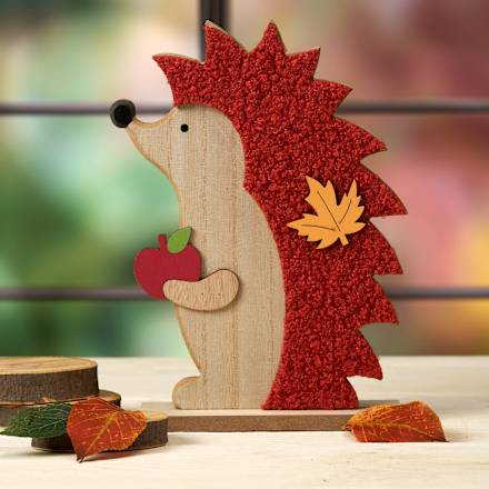 Holzaufsteller Igel mit Teddyfell, rot-braun Dekorieren & Einrichten