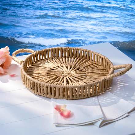 Tablett aus Bast, rund mit Henkeln (32 cm) Dekorieren & Einrichten