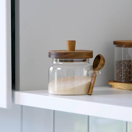 Zuckerdose aus Glas mit Holzdeckel Dekorieren & Einrichten