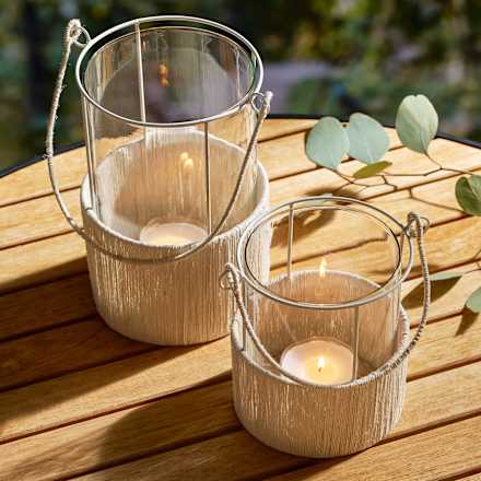 Windlicht aus Glas, beige (12x12x15 cm) Dekorieren & Einrichten