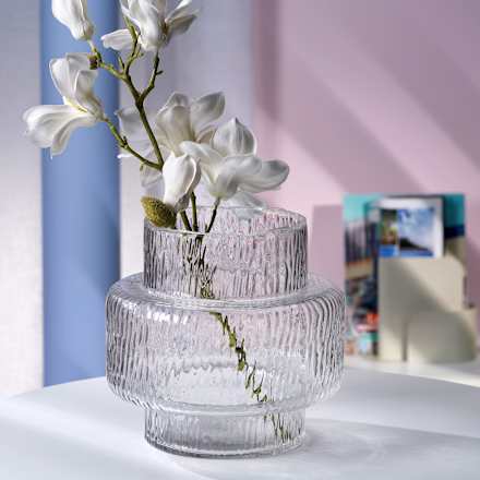 Vase aus Glas, geriffelt, transparent (14,5x14,5x19,5 cm) Dekorieren & Einrichten
