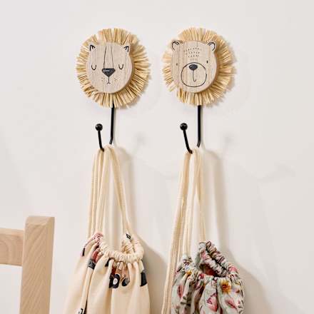 Kleiderhaken-Set aus Holz, Bär/Löwe, natur (10x18x10 cm) Dekorieren & Einrichten