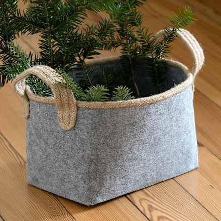 Filzkorb grau mit braunen Henkeln Dekorieren & Einrichten