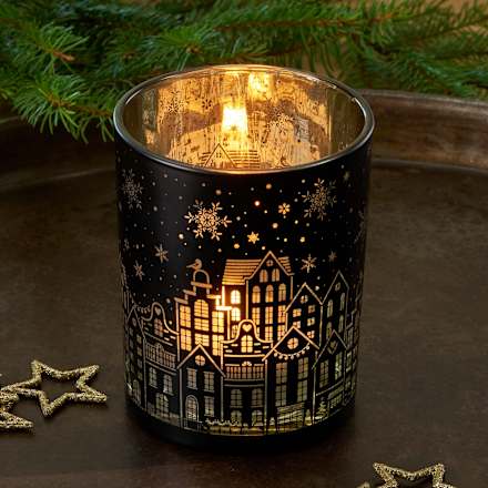 Kerzenhalter aus Glas, schwarz-gold (12 cm) Dekorieren & Einrichten
