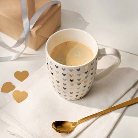 Kaffeebecher, Herzen, weiß-schwarz-gold-silber Dekorieren & Einrichten