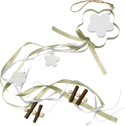 Metall Schmetterling/Blume/Herz mit Bändern & Perlen zum Aufhängen, weiß-hellgrün keine Marke