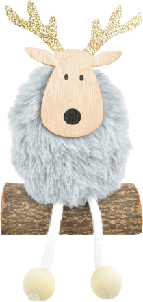 Stoffelch auf Baumstamm mit goldenem Geweih grau keine Marke