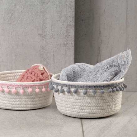 Stoffkorb Pompom weiß-rosa keine Marke