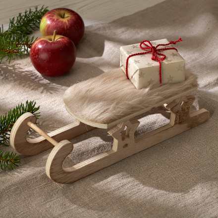 Holzschlitten mit Sternen & Fell, beige Dekorieren & Einrichten