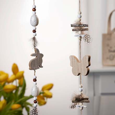 Holzgirlande, Hasen & Schmetterlinge, natur-braun Dekorieren & Einrichten