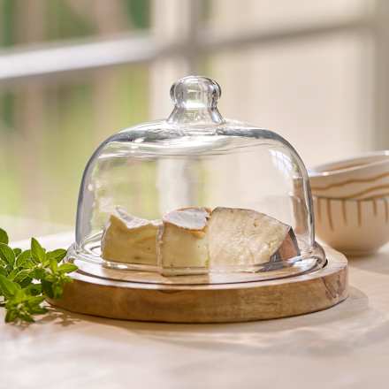 Käseglocke mit Holzbrett und Glasglocke (22,5x22,5x15cm) keine Marke