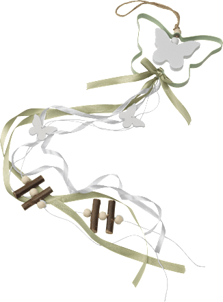 Metall Schmetterling/Blume/Herz mit Bändern & Perlen zum Aufhängen, weiß-hellgrün keine Marke