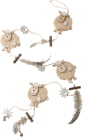 Holzgirlande Schafe mit Wolle, Glöckchen, Federn & Blumen, creme/beige keine Marke