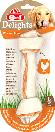 Hundeleckerli Kauknochen Delights mit Huhn, Größe L 8in1