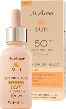 Sonnenfluid Gesicht sun drops LSF 50 + beach pillow bag M. Asam