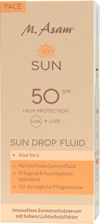 Sonnenfluid Gesicht sun drops LSF 50 + beach pillow bag M. Asam
