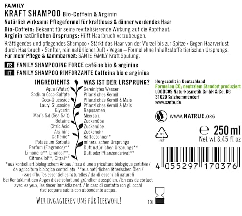Family Kraft Shampoo Bio Koffein und Arginin SANTE NATURKOSMETIK