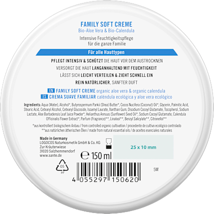 Pflegecreme Soft Family Bio-Calendula & Bio-Aloe Vera Santé naturally.
