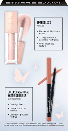 Lippen Makeup Set Lipgloss Lifter Gloss 002 + gratis Lipliner Color Sensational 10 MAYBELLINE NEW YORK