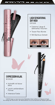 Augen Makeup Set Mascara Sky High Black + gratis Expression Kajal 33 Black MAYBELLINE NEW YORK