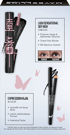 Augen Makeup Set Mascara Sky High Cosmic Black + gratis Expression Kajal 33 Black MAYBELLINE NEW YORK