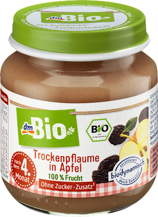 Früchte Trockenpflaume in Apfel nach dem 4. Monat, Demeter dmBio