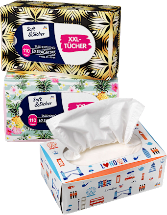 Taschentücher Box mit extra großen Taschentüchern (110 Stück) Soft&Sicher